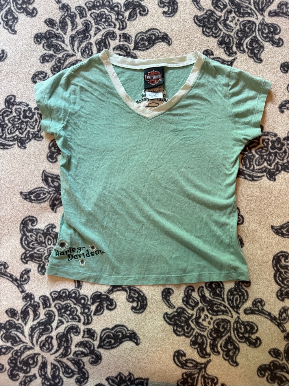 Harley-Davidson Mint Green V-Neck T-Shirt with White Trim